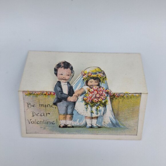 Vintage Valentine Cutout Card Wedding Scene Small Paper Tiny Ephemera Journal - Picture 3 of 5